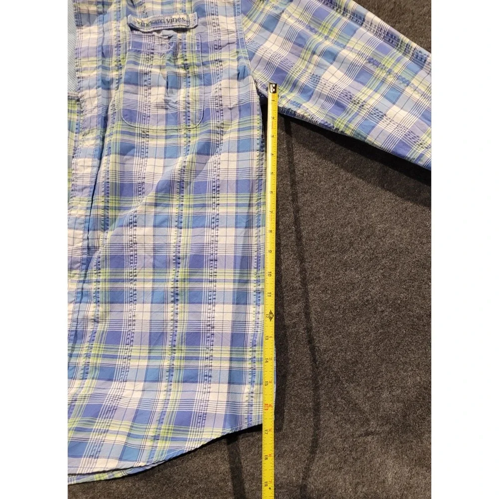 Vineyard Vines Harbor Shirt Mens M Performance Fishing Plaid Blue Green Vented